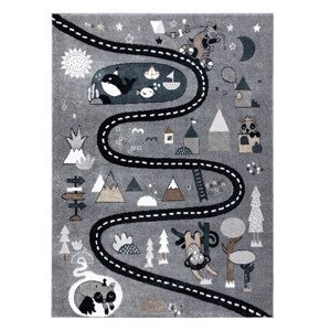 Dětský kusový koberec Fun Route Street animals grey - 80x150 cm Dywany Łuszczów
