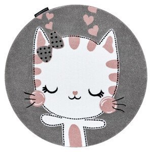 Dětský kusový koberec Petit Kitty cat grey kruh - 160x160 (průměr) kruh cm Dywany Łuszczów