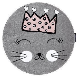 Dětský kusový koberec Petit Cat crown grey kruh - 160x160 (průměr) kruh cm Dywany Łuszczów