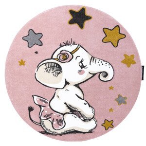 Dětský kusový koberec Petit Elephant stars pink kruh - 140x140 (průměr) kruh cm Dywany Łuszczów