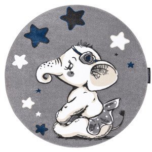Dětský kusový koberec Petit Elephant stars grey kruh - 120x120 (průměr) kruh cm Dywany Łuszczów