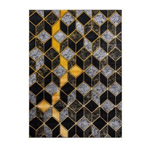 Kusový koberec Gloss 400B 86 3D geometric black/gold - 80x150 cm Dywany Łuszczów