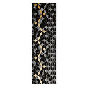 Běhoun Gloss 400B 86 3D geometric black/gold - 60x300 cm Dywany Łuszczów