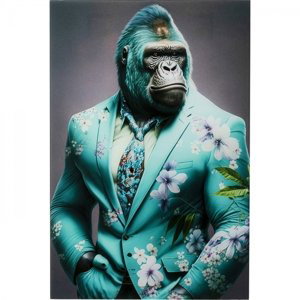 KARE Design Skleněný obraz Mister Gorilla - modrý, 60x90cm