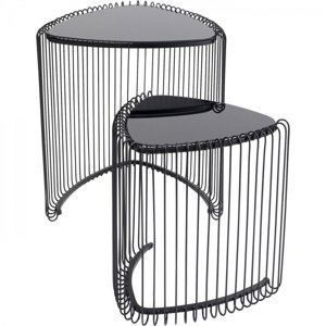KARE Design Odkládací stolek Wire Triangle - černý (set 2 kusů)