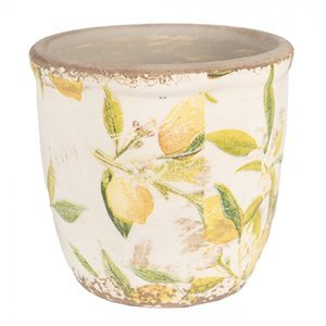 Béžový keramický obal na květináč s citróny Lemonio M – 14x13 cm