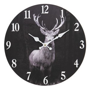Černé nástěnné hodiny s jelenem Deer – 34x4 cm