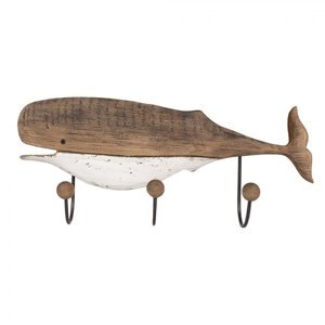 Nástěnný dřevěný věšák 3 háčky s motivem velryby Fjord – 53 x 10 x 23 cm