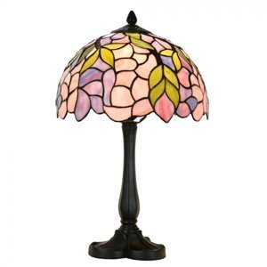 Stolní lampa Tiffany Thijs růžová s florálním motivem – 30x50 cm