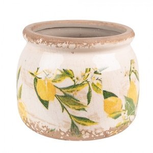 Béžový keramický obal na květináč s citróny Rebekka S – 12x9 cm
