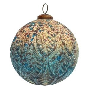 Hnědo-tyrkysová antik vánoční skleněná ozdoba – 12x12 cm