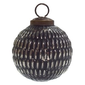 Černo-stříbrná antik skleněná ozdoba koule – 7x7 cm