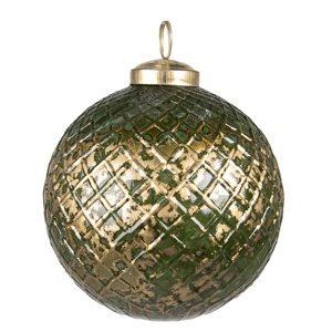 Zeleno-zlatá skleněná ozdoba koule – 10x10 cm