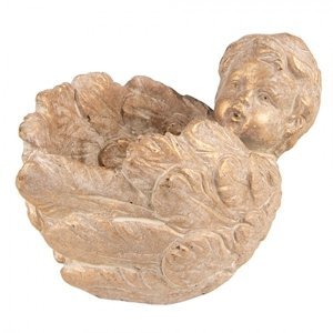 Zlato-hnědý antik obal na květináč Anděl s křídly – 16x13x12 cm
