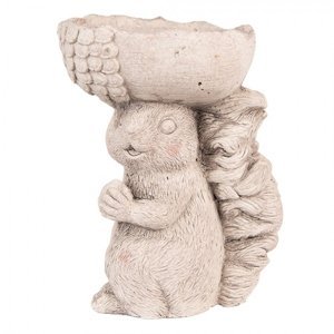 Béžová antik dekorace veverka se žaludem jako miska – 20x12x24 cm