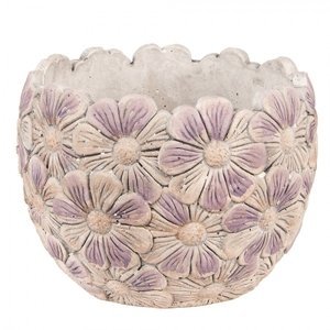 Fialový cementový obal na květináč s květy Violet – 18x13 cm