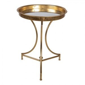 Zlatý kovový odkládací stolek Mucha s patinou a zvýšeným krajem – 51x63 cm