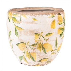 Béžový keramický obal na květináč s citróny Rebekka M – 18x17 cm