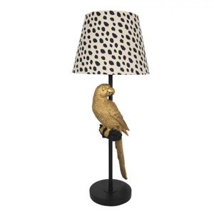 Stolní lampa se strakatým stínidlem a dekorací zlatého papouška – 25x73 cm