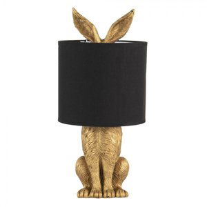 Zlatá stolní lampa králík s černým stínidlem Konijn – 20x45 cm