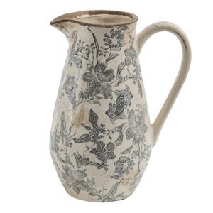 Keramický dekorační džbán se šedými květy Grishilde M – 20x14x25 cm