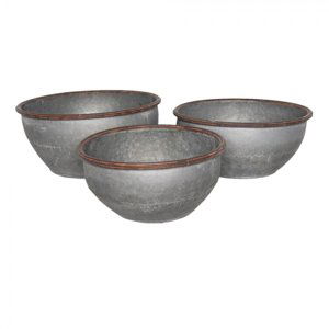 Set 3 zinkových květináčů s hnědým okrajem – 43x19/ 40x18/ 35x17 cm