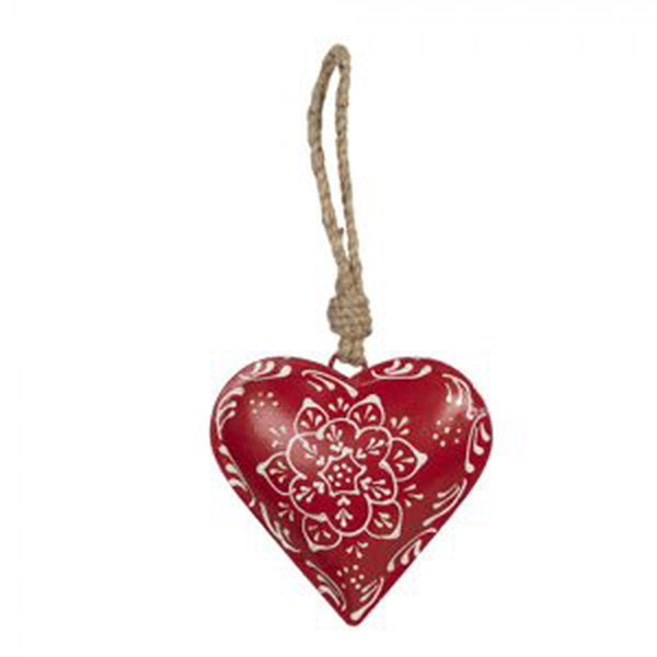 Závěsná plechová dekorace červené srdce I – 10x2x10 cm