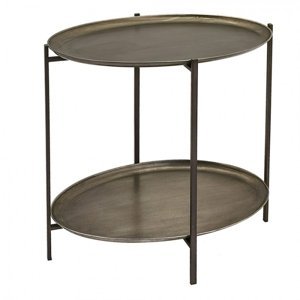 Kovový antik odkládací stolek s oválnými deskami – 65x45x61 cm