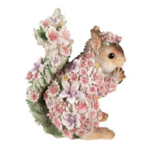 Dekorativní soška veverky poseté květinami – 14x22x28 cm