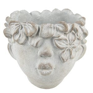 Šedý nástěnný květináč v designu hlavy s květinovým věncem Tete – 12x9x10 cm