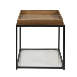 Kovový odkládací stolek s dřevěnou deskou Emmeke – 44x44x45 cm