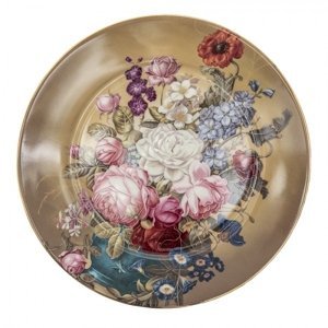 Hnědý dezertní talíř s květy Flower Sun – 20x2 cm