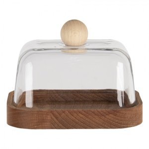 Dřevěná máslenka se skleněným poklopem – 14x10x10 cm