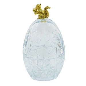 Skleněná dóza ve tvaru vejce se zlatou veverkou – 10x18 cm