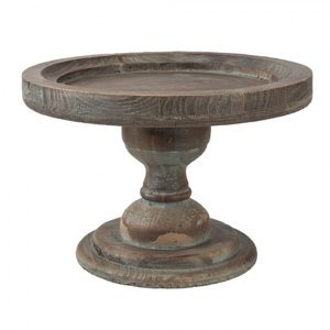 Hnědý dřevený odkládací talířek na noze – 24x16 cm