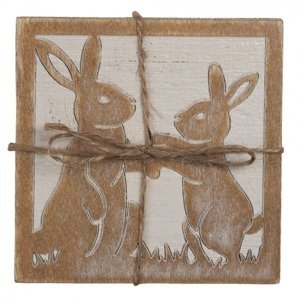 Sada 4ks dřevěný podtácek s králíčky – 10x10 cm