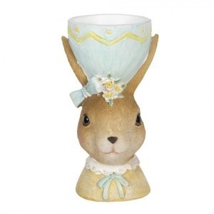 Dekorace králičí dámy s držákem na vajíčko v klobouku – 7x7x12 cm
