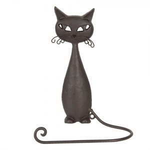 Hnědý kovový držák na ručník kočka – 19x9x28 cm