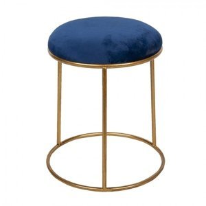 Zlatá kovová stolička s modrým sametovým sedákem – 42x48 cm