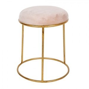 Zlatá kovová stolička se světle růžovým sametovým sedákem – 42x48 cm