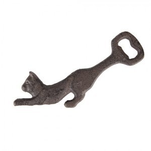 Hnědý litinový otvírák na láhve kočka – 17x9x1 cm