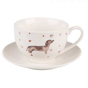 Porcelánový šálek s podšálkem s jezevčíkem Dachshund Love – 12x9x6 cm