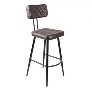 Kožená barová židle s kovovými nohami a opěrkou Pinia – 43x50x112 cm