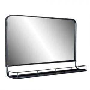 Černé kovové zrcadlo s poličkou – 60x15x40 cm
