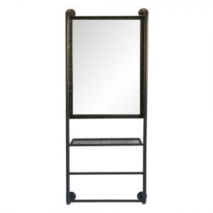 Nástěnné zrcadlo v kovovém rámu s policemi Teunis – 48x10x124 cm