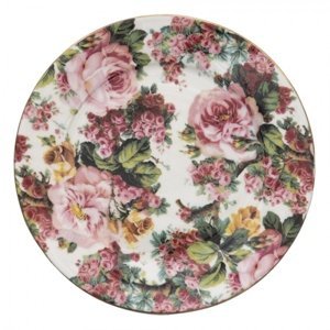 Porcelánový dezertní talířek s květy a zlatou linkou Pink Flowers – 21x2 cm