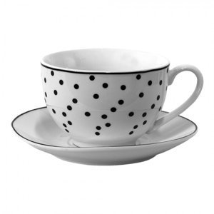 Porcelánový  šálek s podšálkem s černými puntíky Black Dot – 12x9x6 cm