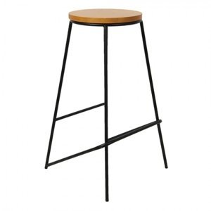 Černá barová židle s dřevěným sedákem Louw – 40x40x71 cm