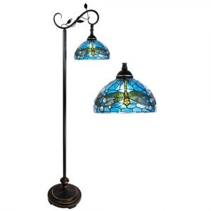 Modrá stojací Tiffany lampa s vážkami Dragonfly – 36x25x152 cm