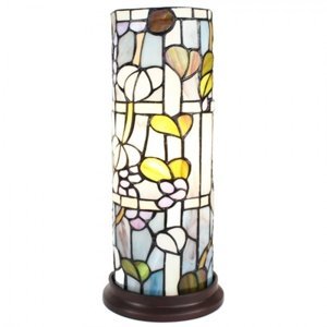 Válcovitá stolní lampa Tiffany s květy Juriaan – 15x36 cm